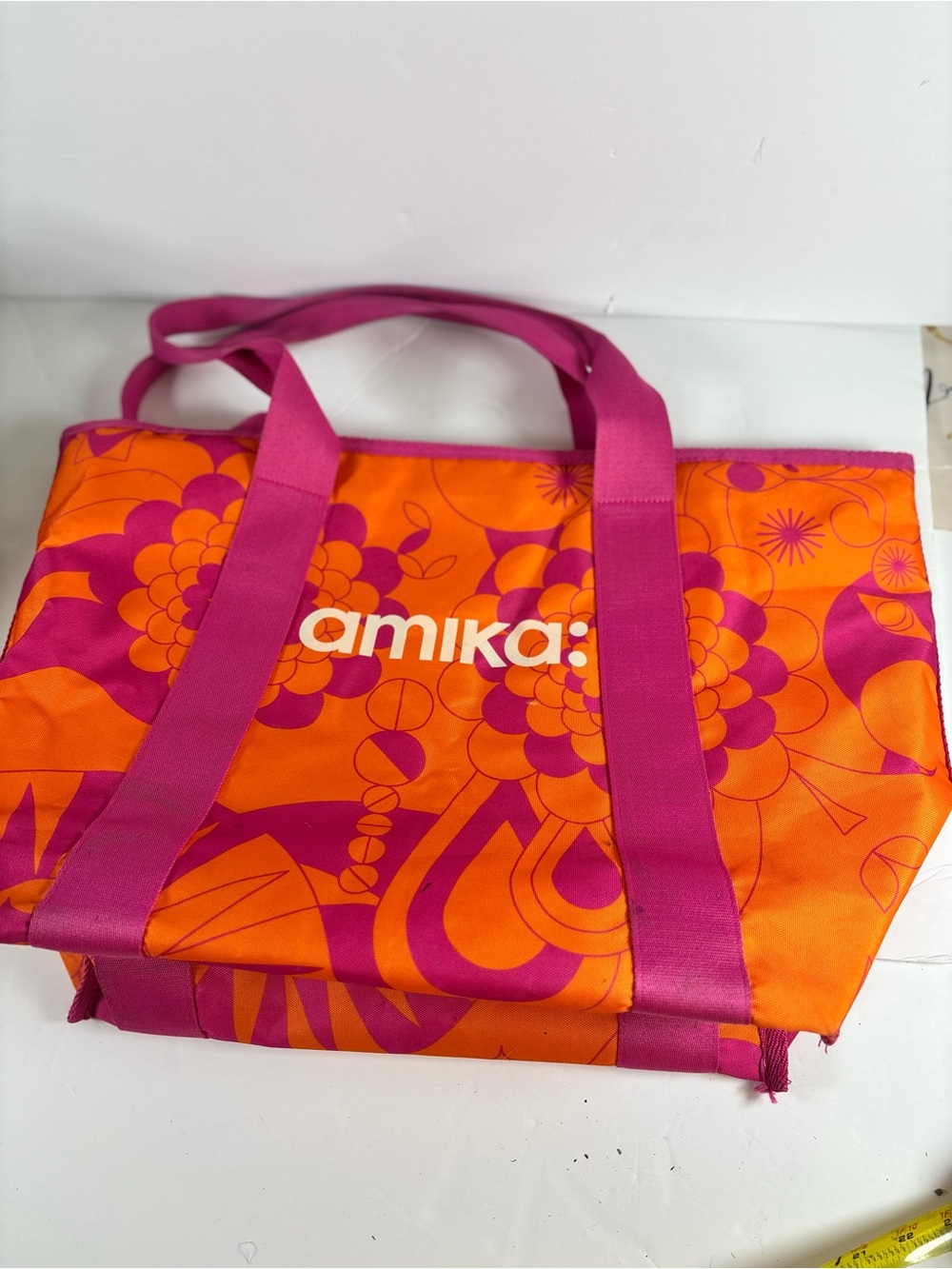 amika Orange and Pink Floral Graphic Tote